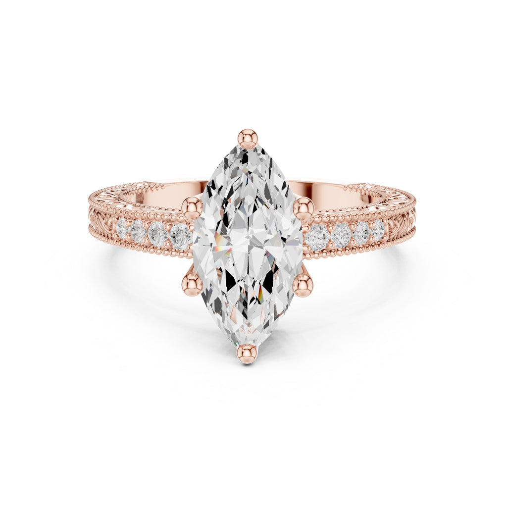 2.00 ct Vintage Heirloom Engagement Ring 2ct Rose Gold Marquise