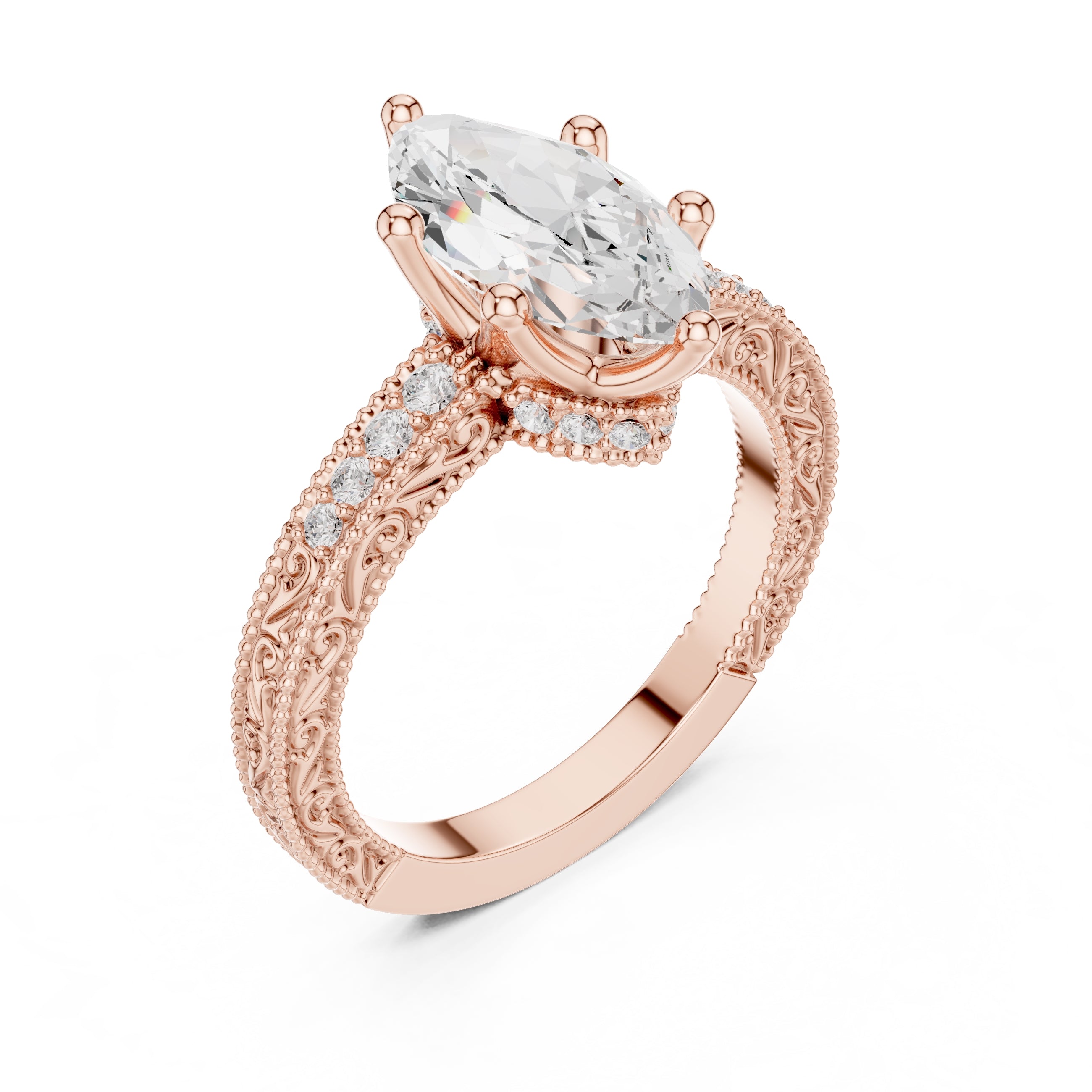 2.00 ct Vintage Heirloom Engagement Ring 2ct Rose Gold Marquise