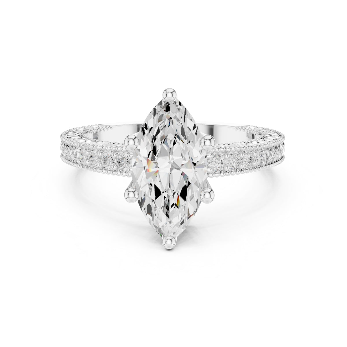 2.00 ct Vintage Heirloom Engagement Ring 2ct White Gold Marquise