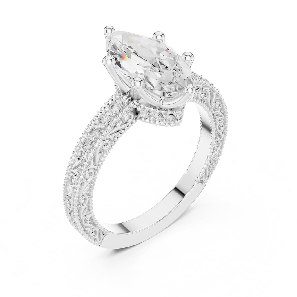 2.00 ct Vintage Heirloom Engagement Ring 2ct White Gold Marquise