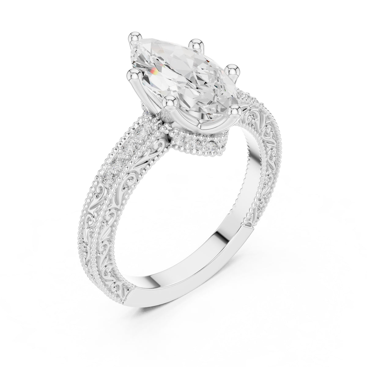 2.00 ct Vintage Heirloom Engagement Ring 2ct White Gold Marquise