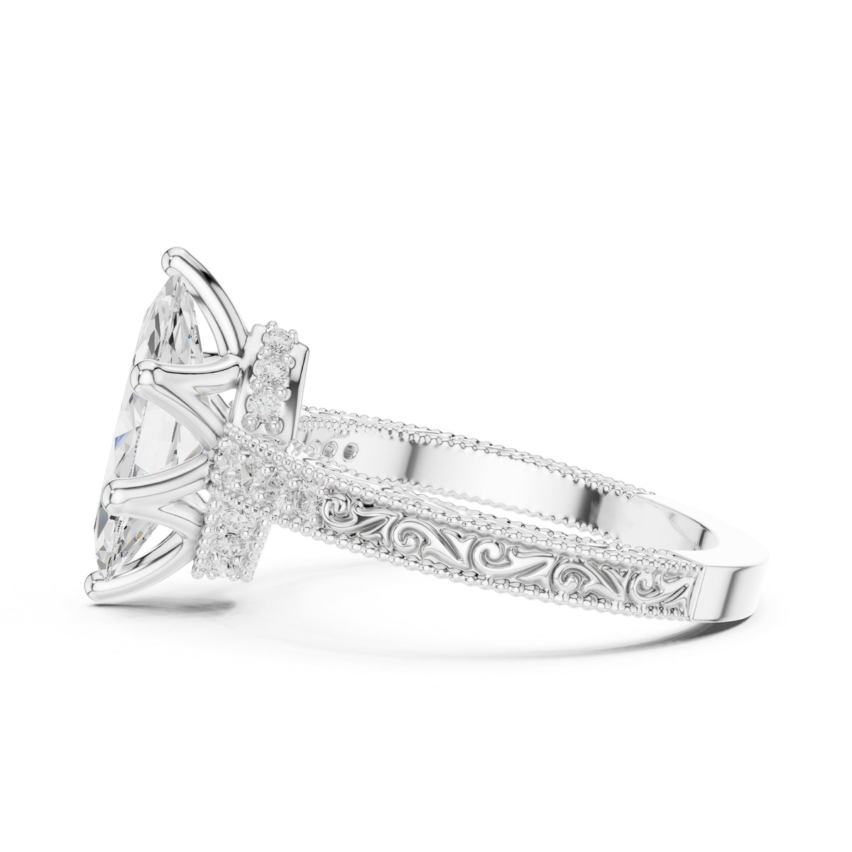 2.00 ct Vintage Heirloom Engagement Ring 2ct White Gold Marquise