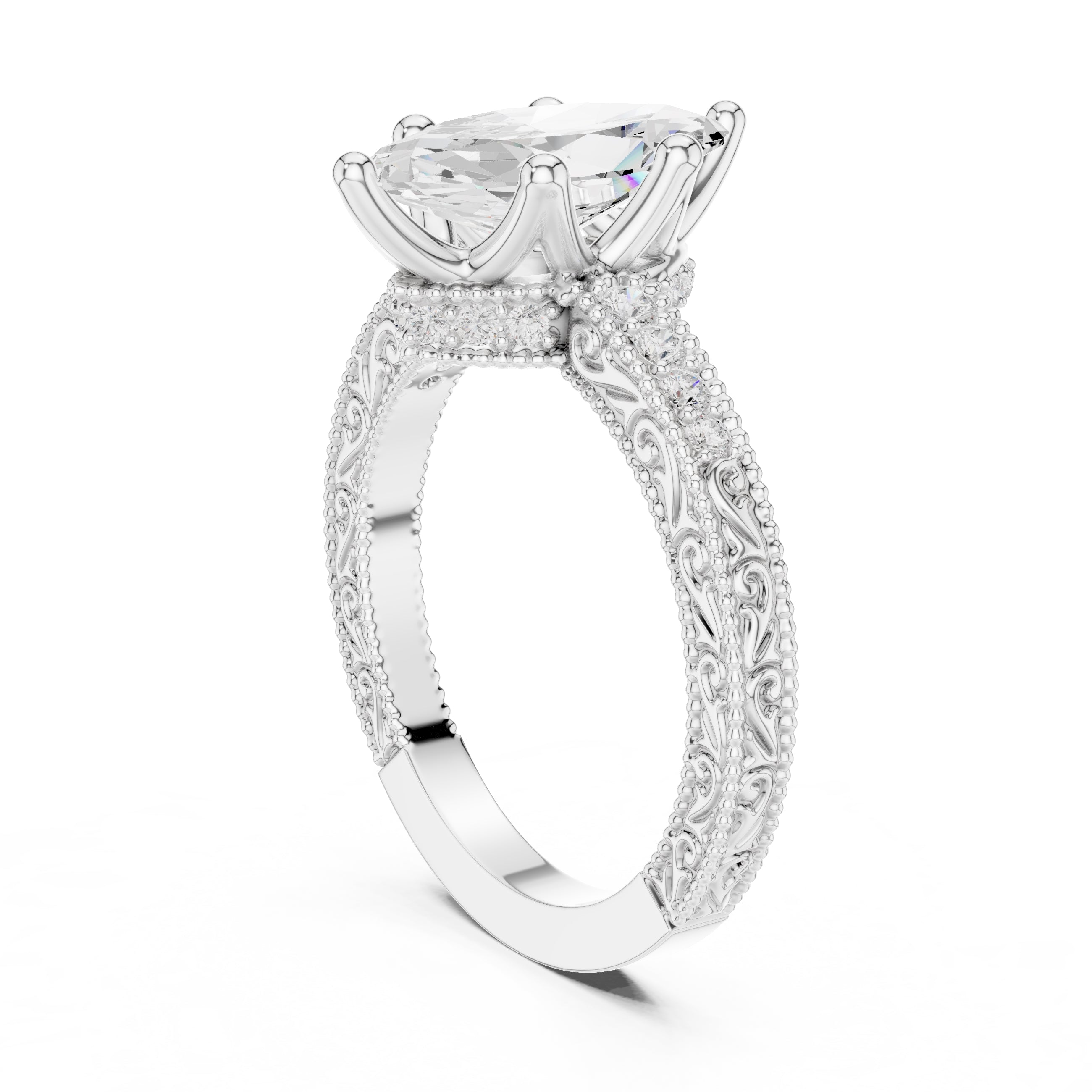 2.00 ct Vintage Heirloom Engagement Ring 2ct White Gold Marquise