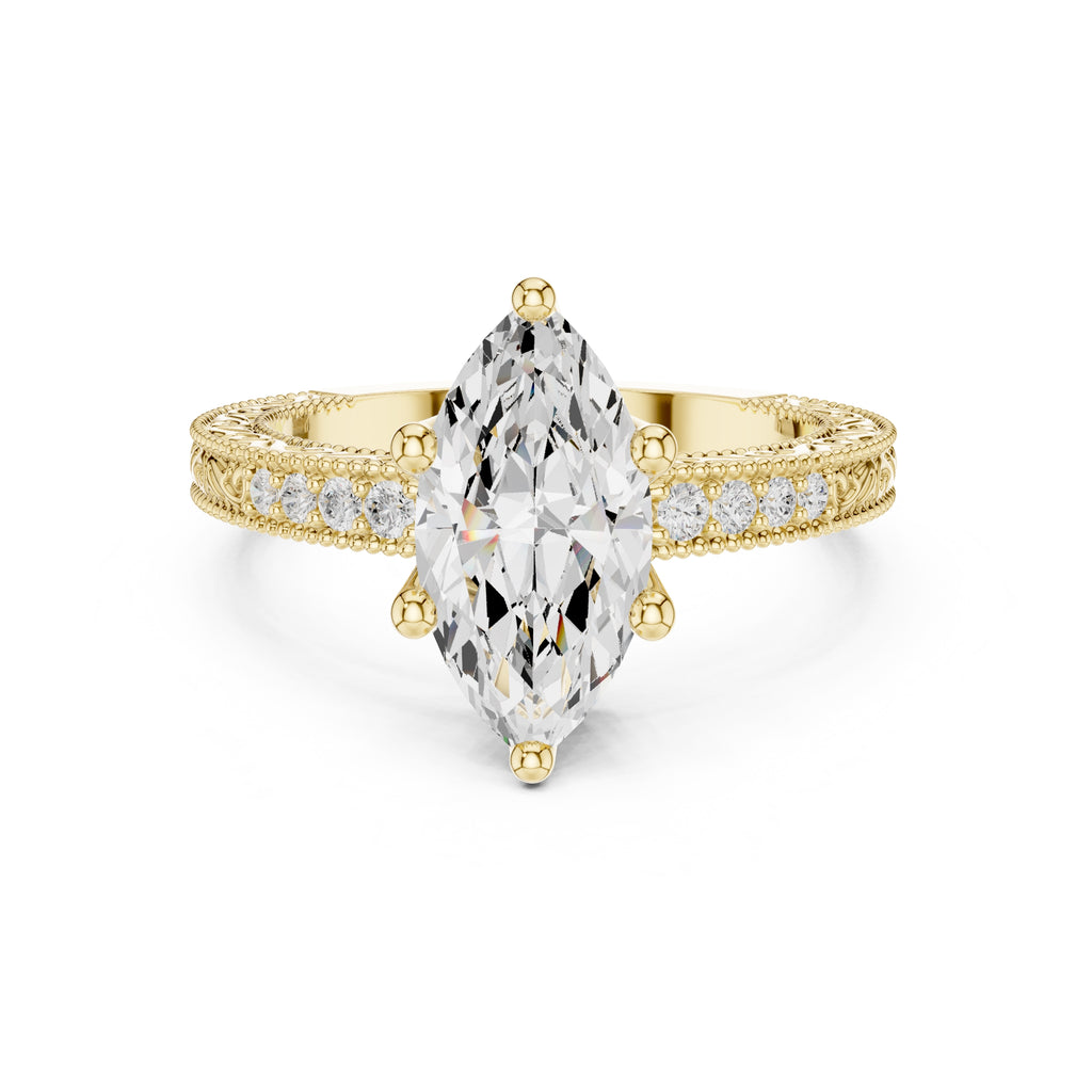 2.00 ct Vintage Heirloom Engagement Ring 2ct Yellow Gold Marquise