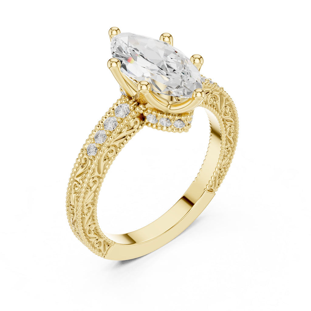 2.00 ct Vintage Heirloom Engagement Ring 2ct Yellow Gold Marquise