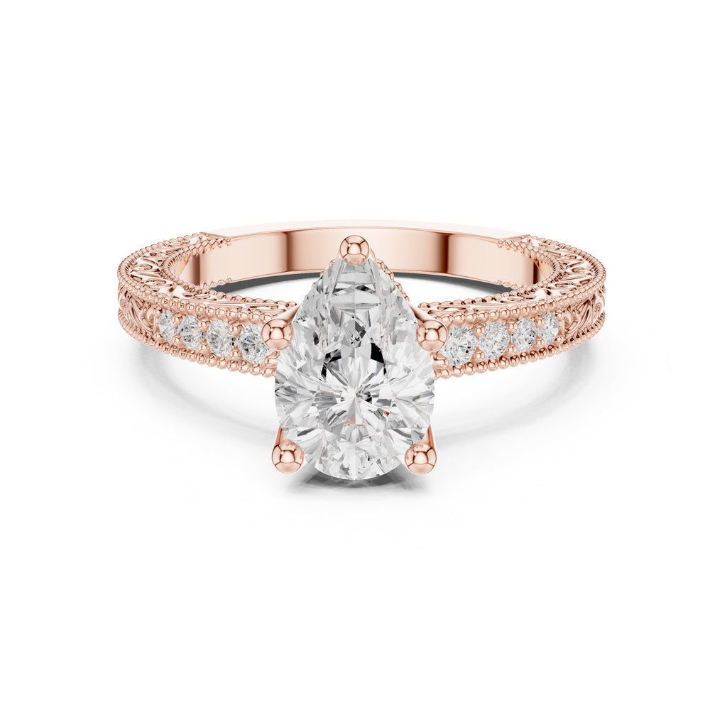 2.00 ct Vintage Heirloom Engagement Ring 2ct Rose Gold Pear