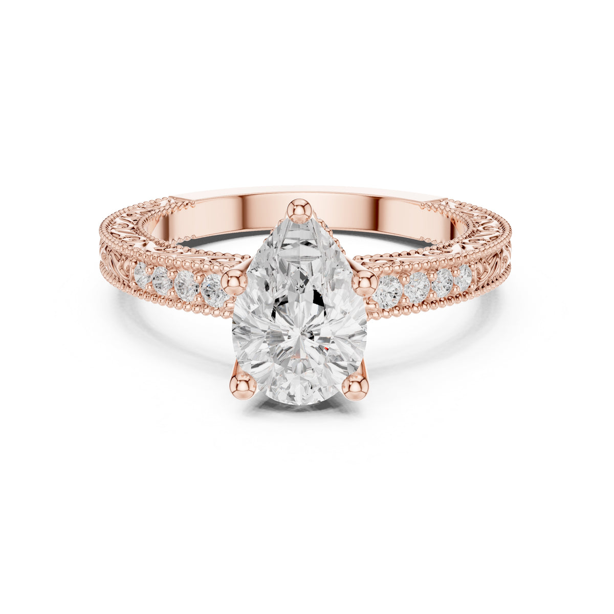 2.00 ct Vintage Heirloom Engagement Ring 2ct Rose Gold Pear