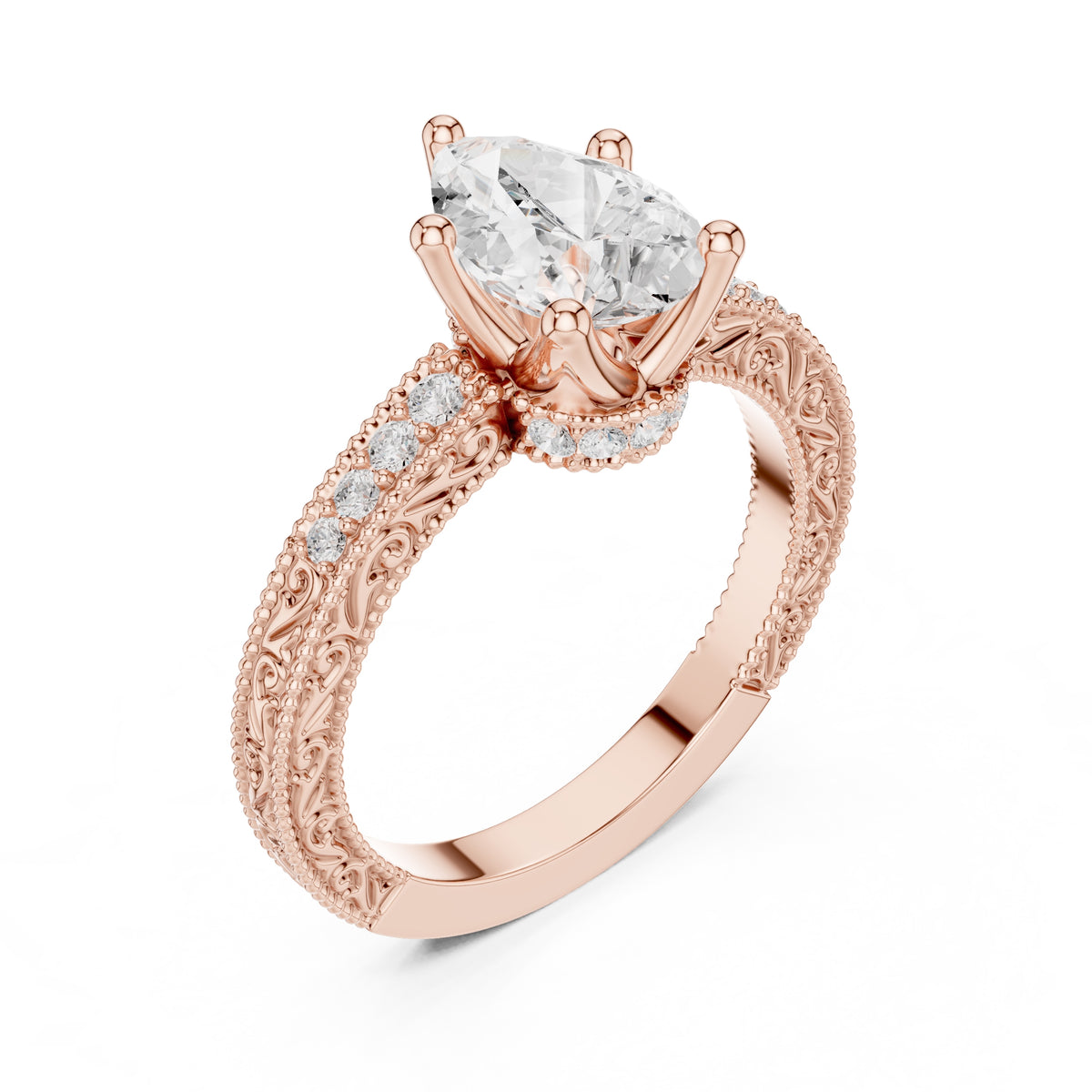 2.00 ct Vintage Heirloom Engagement Ring 2ct Rose Gold Pear