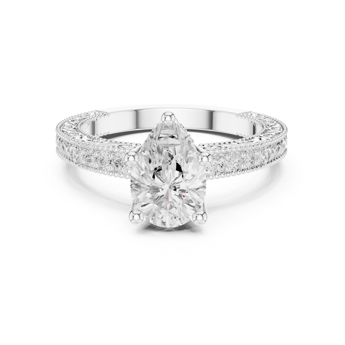 2.00 ct Vintage Heirloom Engagement Ring 2ct White Gold Pear