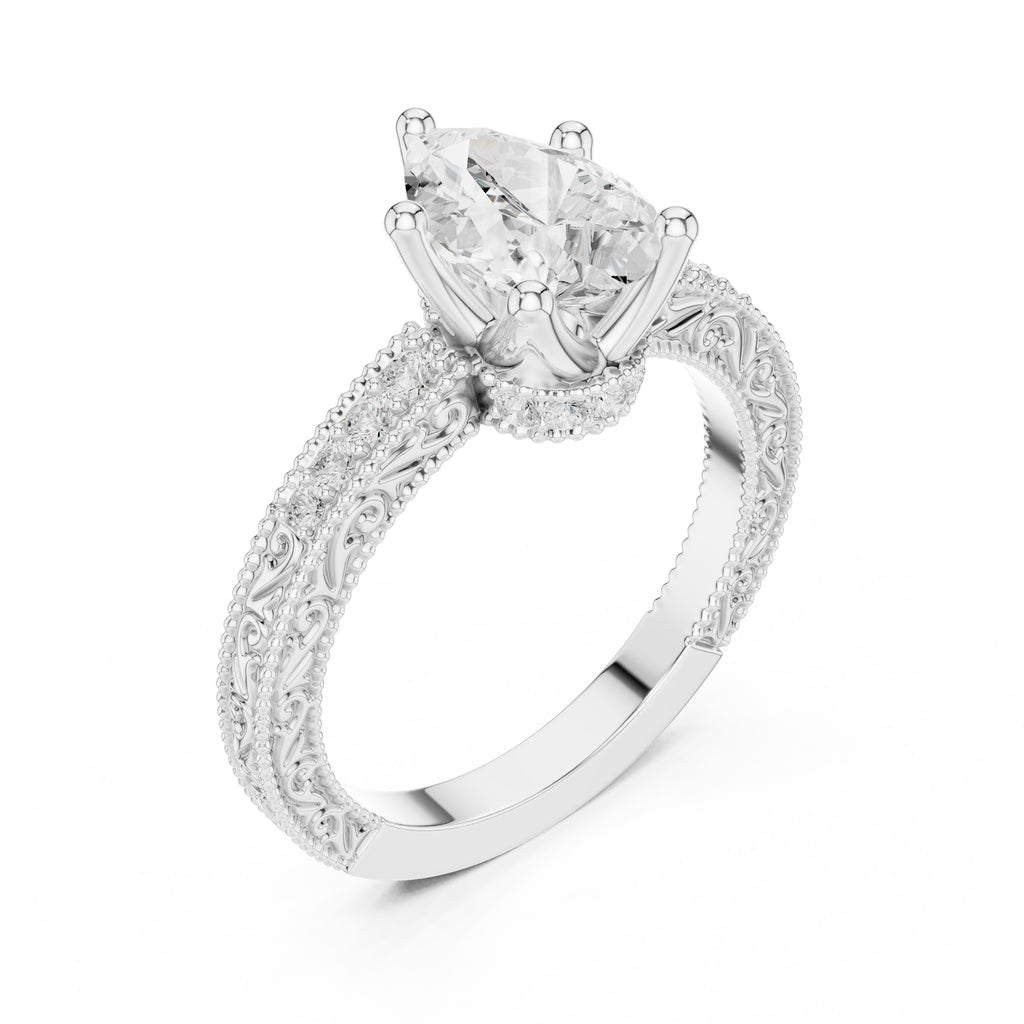 2.00 ct Vintage Heirloom Engagement Ring 2ct White Gold Pear