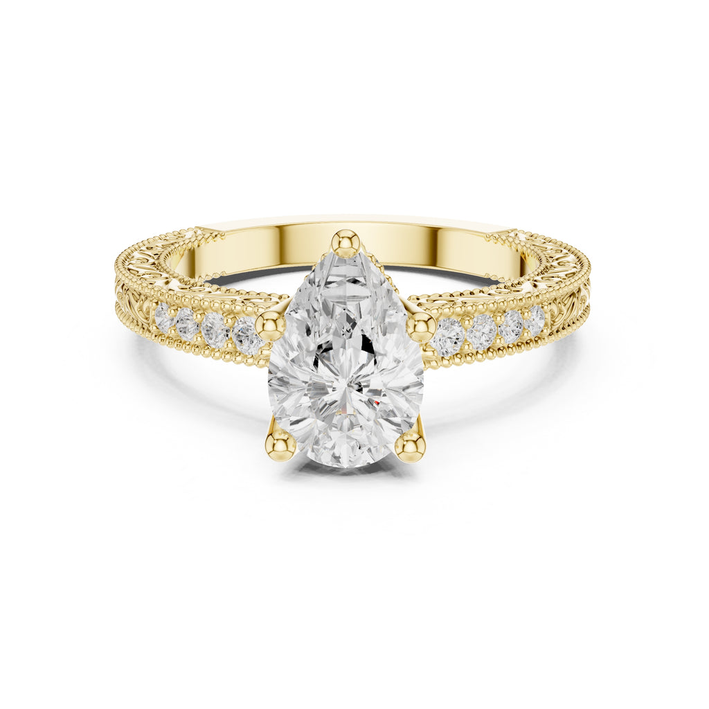 2.00 ct Vintage Heirloom Engagement Ring 2ct Yellow Gold Pear