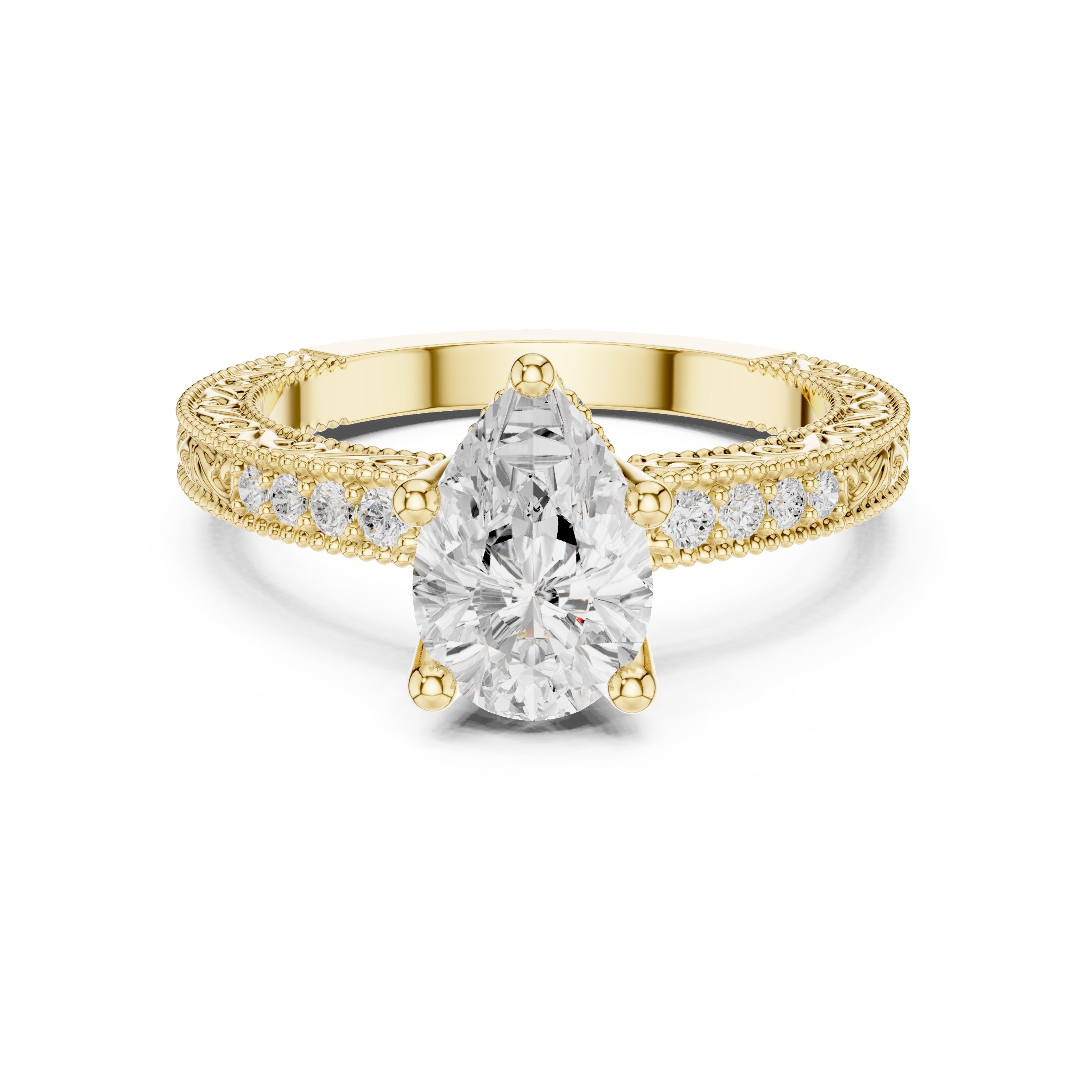 2.00 ct Vintage Heirloom Engagement Ring 2ct Yellow Gold Pear
