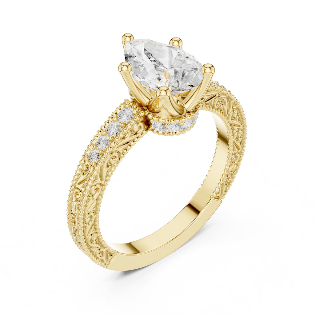 2.00 ct Vintage Heirloom Engagement Ring 2ct Yellow Gold Pear