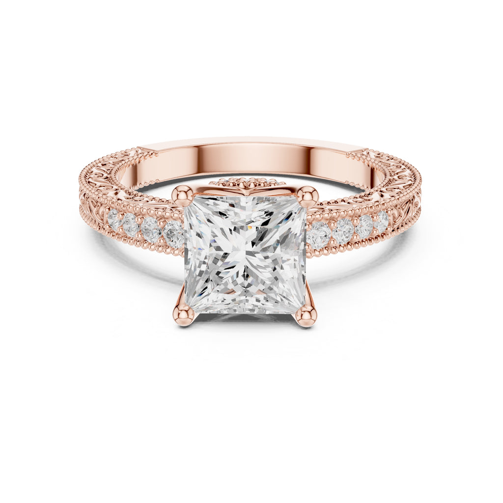 2.00 ct Vintage Heirloom Engagement Ring 2ct Rose Gold Princess