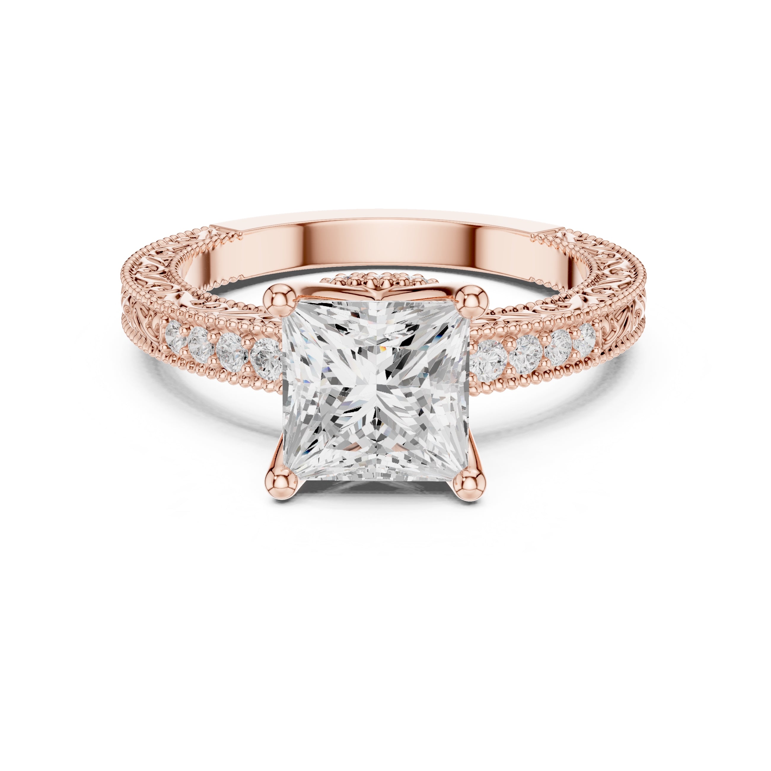 2.00 ct Vintage Heirloom Engagement Ring 2ct Rose Gold Princess