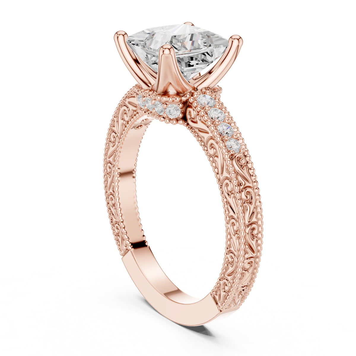 2.00 ct Vintage Heirloom Engagement Ring 2ct Rose Gold Princess