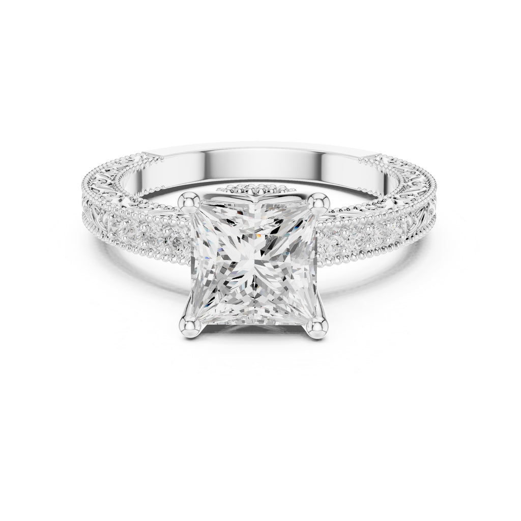 2.00 ct Vintage Heirloom Engagement Ring 2ct White Gold Princess