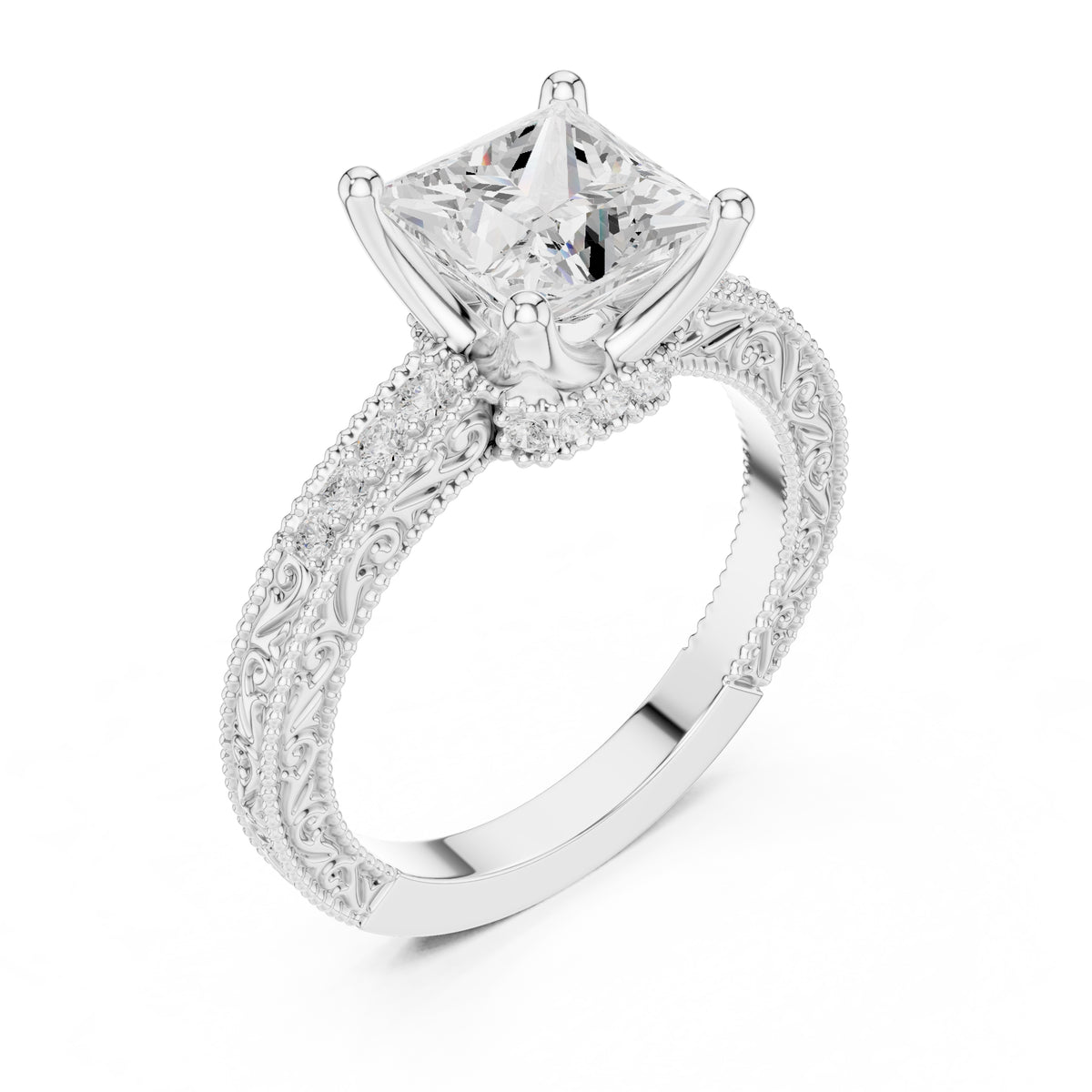2.00 ct Vintage Heirloom Engagement Ring 2ct White Gold Princess