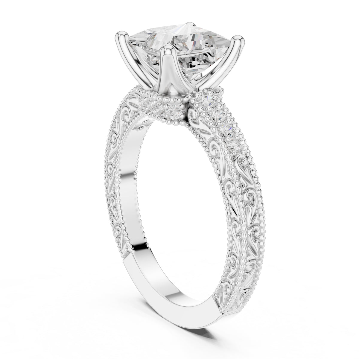 2.00 ct Vintage Heirloom Engagement Ring 2ct White Gold Princess