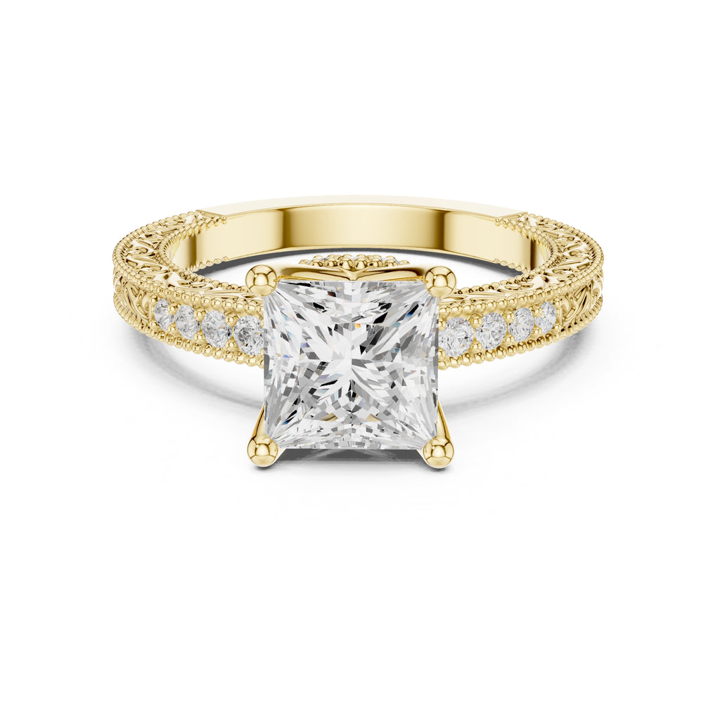 2.00 ct Vintage Heirloom Engagement Ring 2ct Yellow Gold Princess