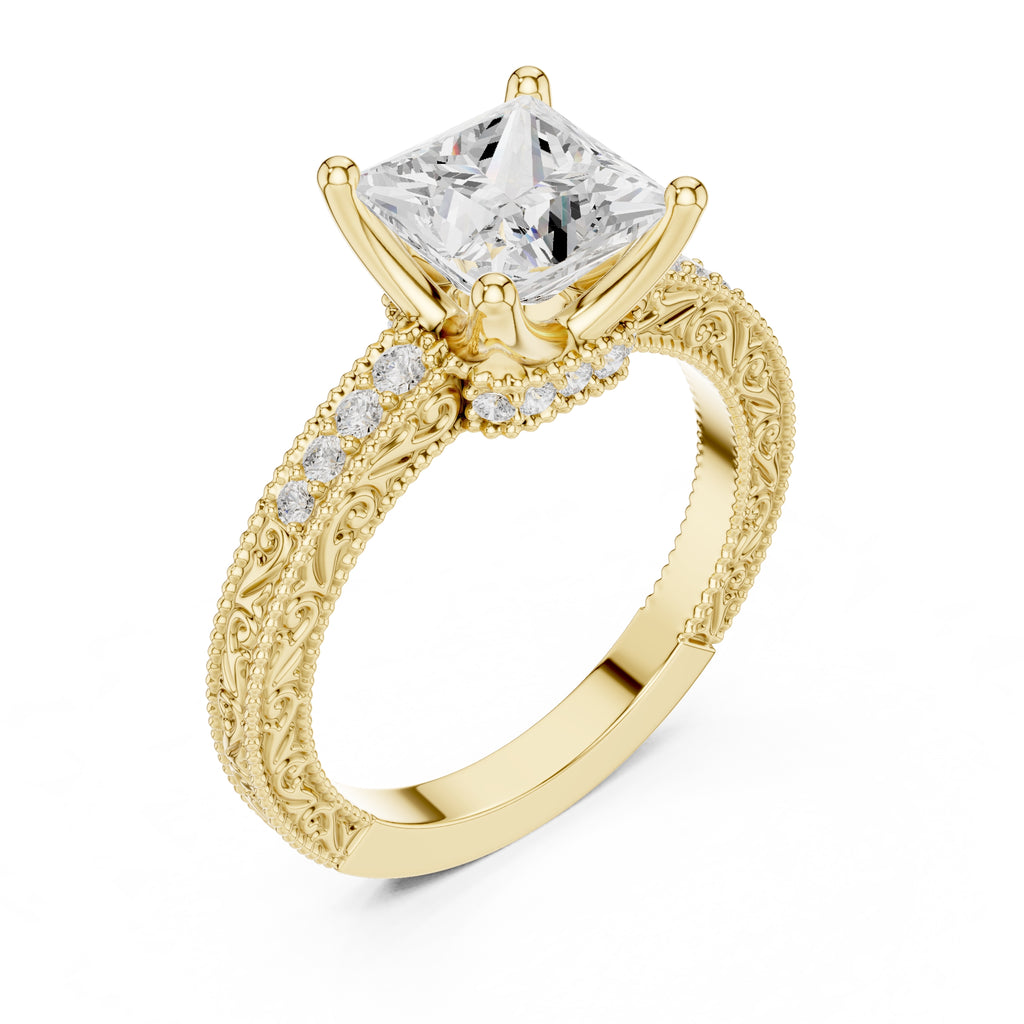 2.00 ct Vintage Heirloom Engagement Ring 2ct Yellow Gold Princess