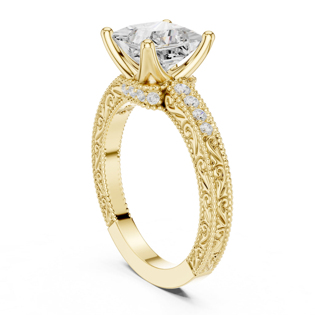 2.00 ct Vintage Heirloom Engagement Ring 2ct Yellow Gold Princess