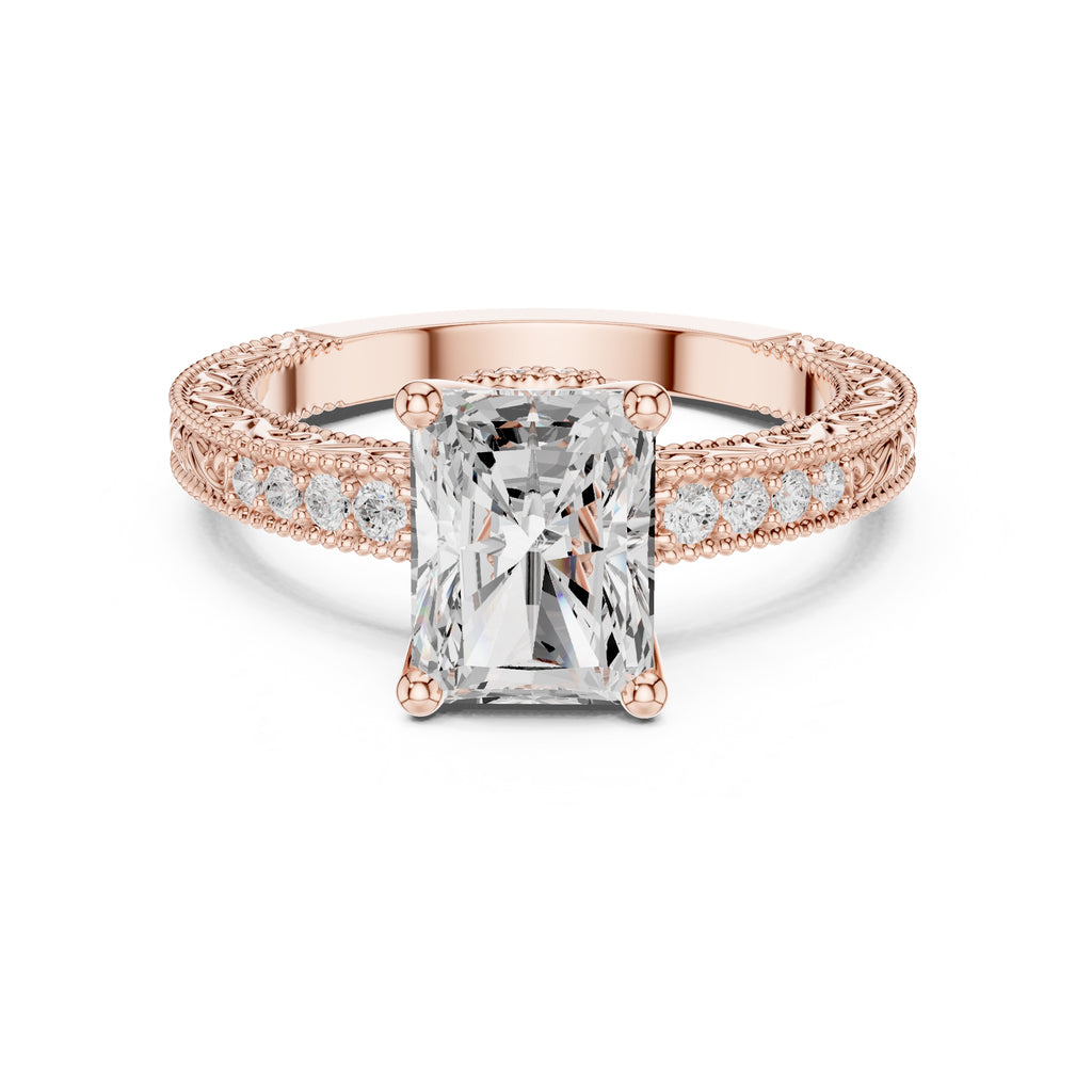 2.00 ct Vintage Heirloom Engagement Ring 2ct Rose Gold Radiant