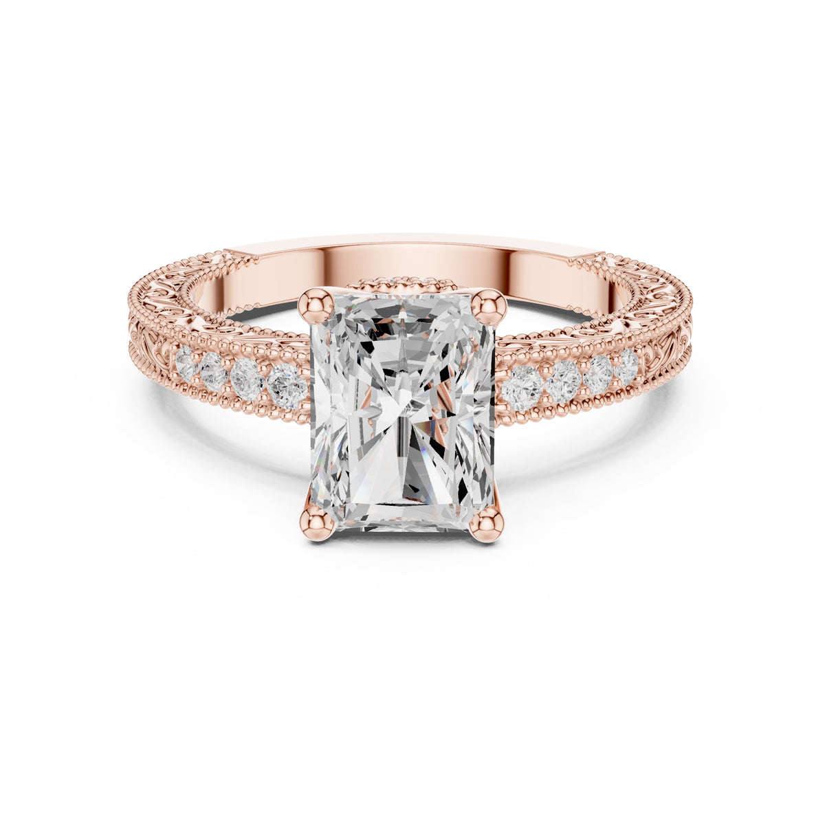 2.00 ct Vintage Heirloom Engagement Ring 2ct Rose Gold Radiant
