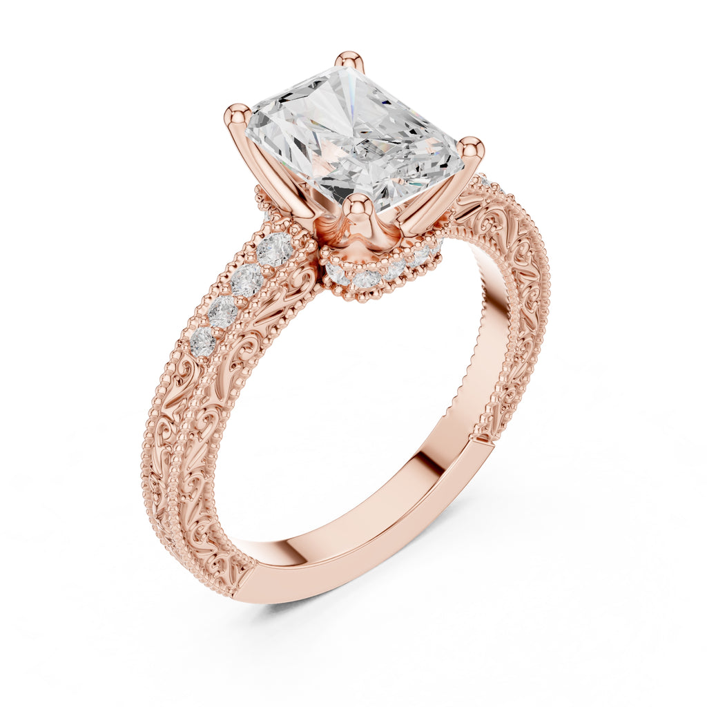 2.00 ct Vintage Heirloom Engagement Ring 2ct Rose Gold Radiant