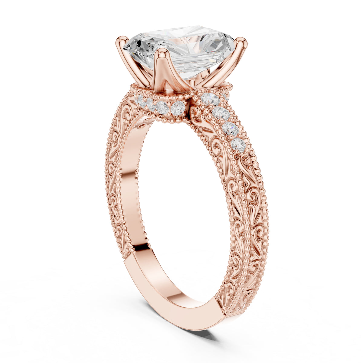2.00 ct Vintage Heirloom Engagement Ring 2ct Rose Gold Radiant
