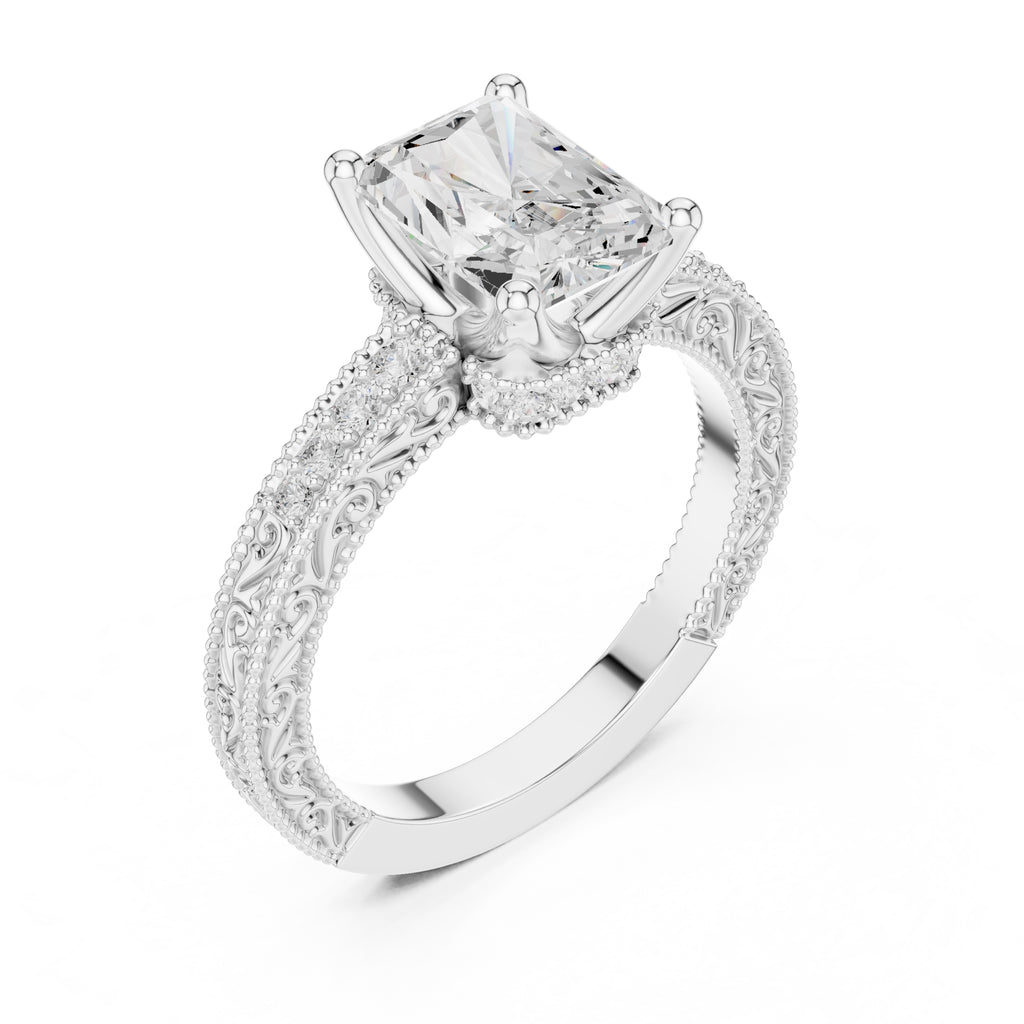 2.00 ct Vintage Heirloom Engagement Ring 2ct White Gold Radiant