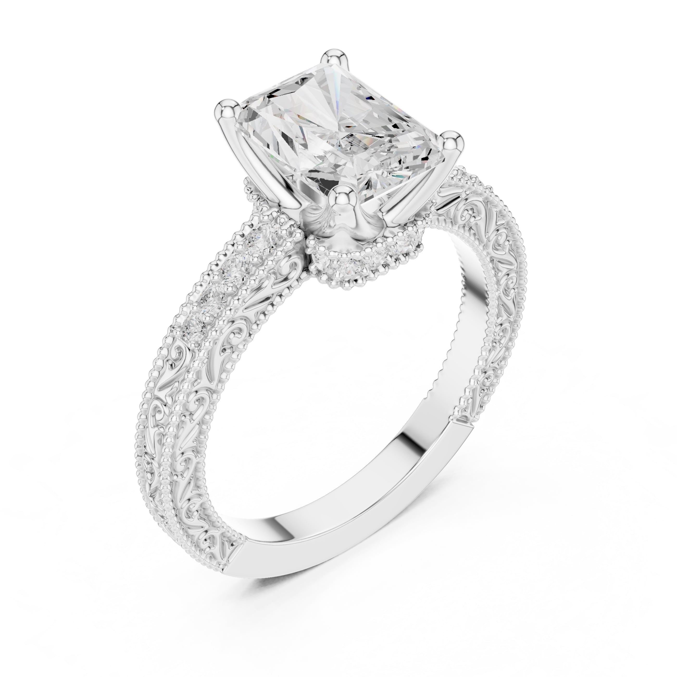 2.00 ct Vintage Heirloom Engagement Ring 2ct White Gold Radiant