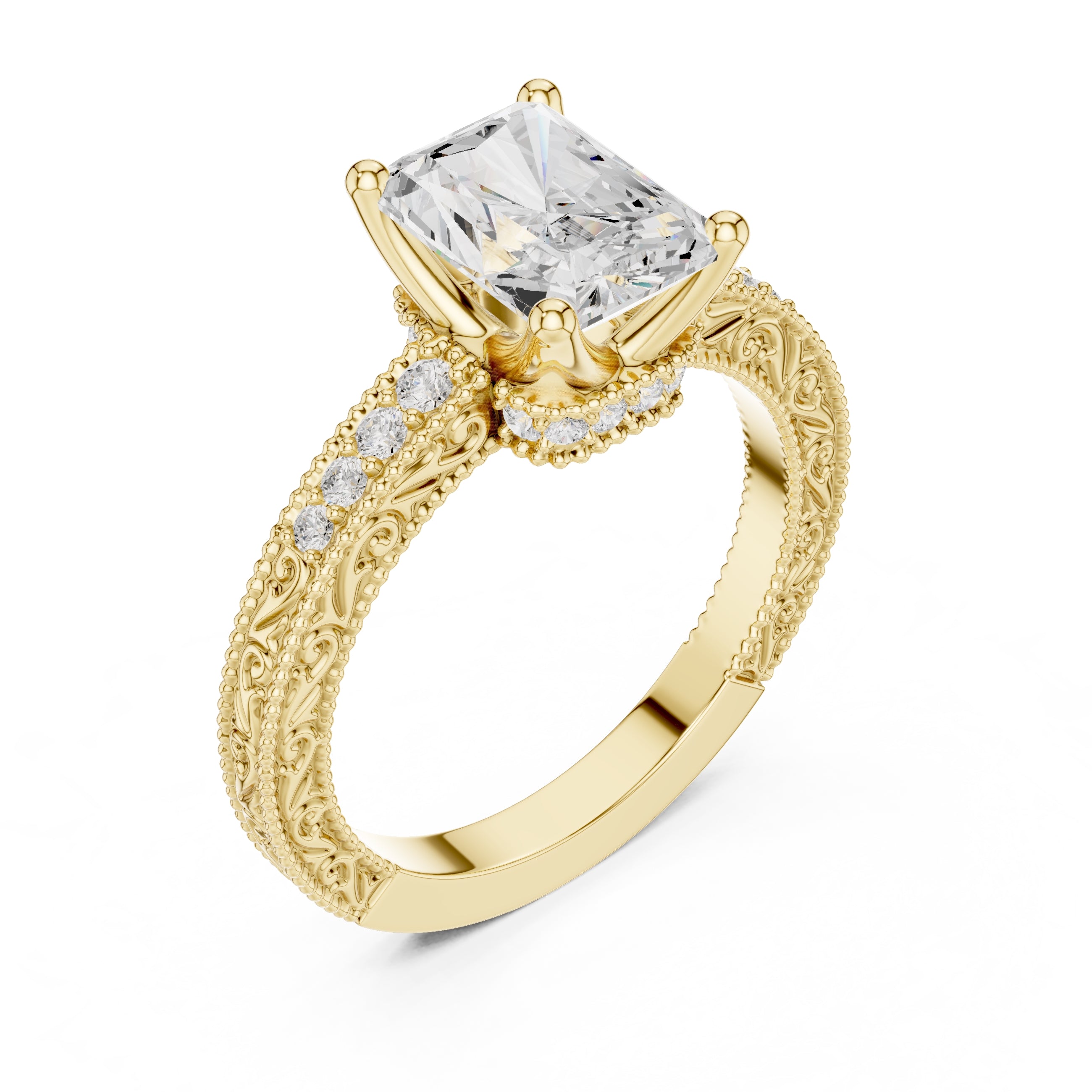 2.00 ct Vintage Heirloom Engagement Ring 2ct Yellow Gold Radiant