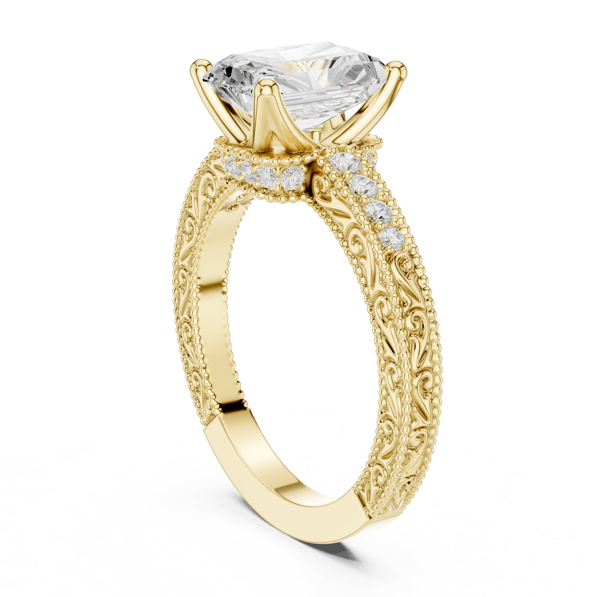 2.00 ct Vintage Heirloom Engagement Ring 2ct Yellow Gold Radiant