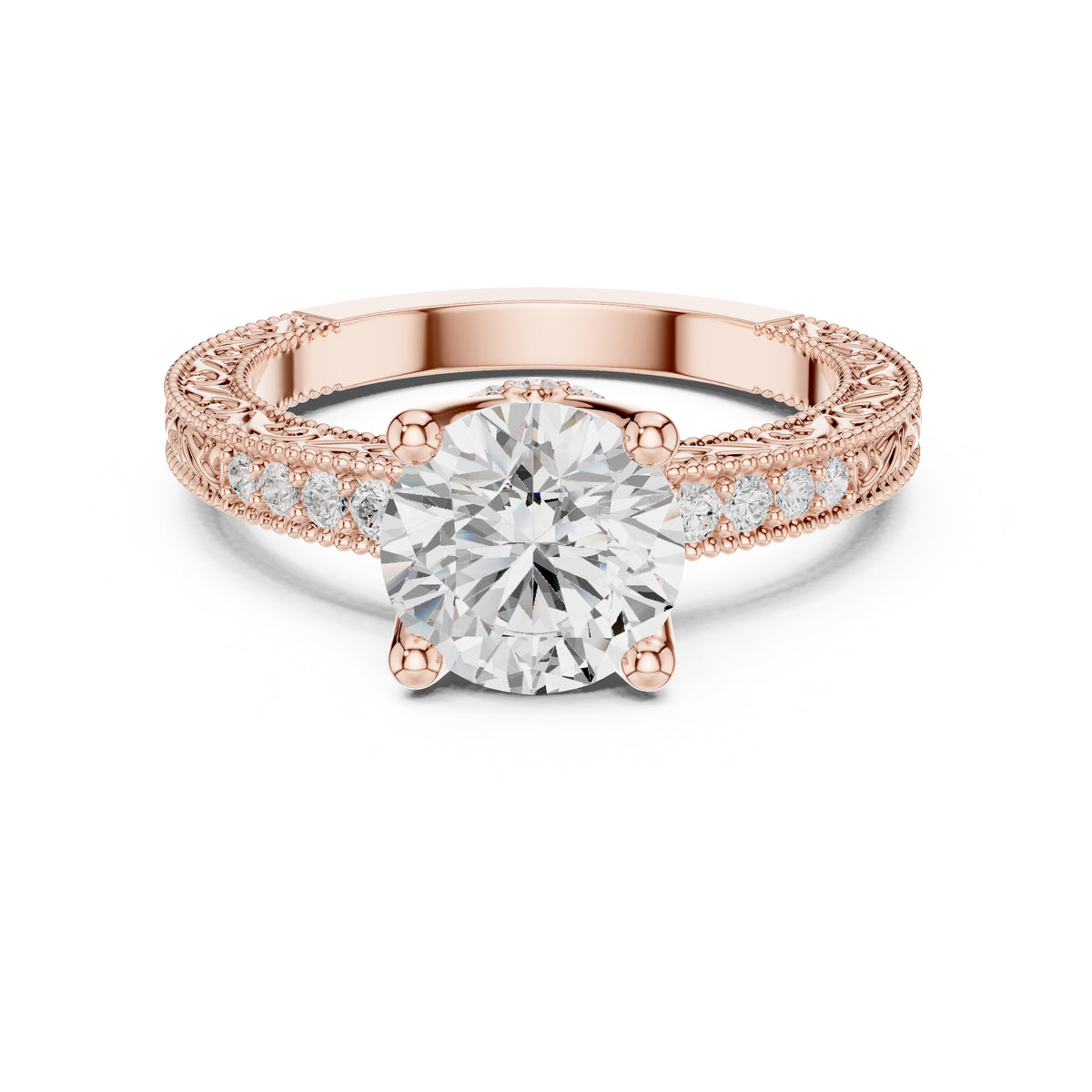 2.00 ct Vintage Heirloom Engagement Ring 2ct Rose Gold Round