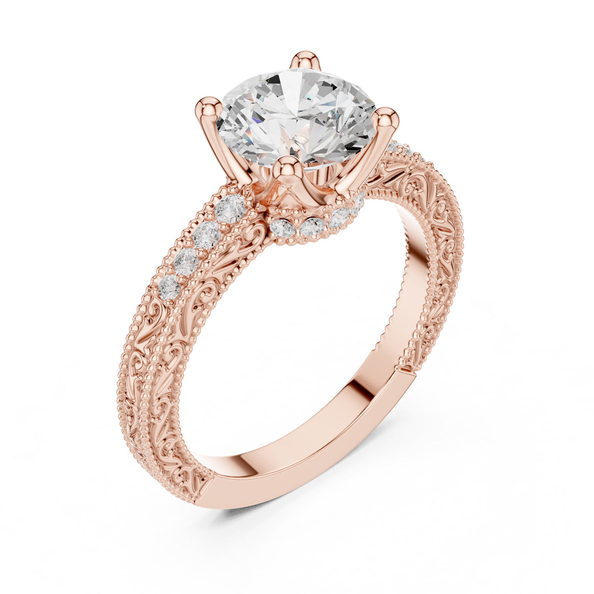 2.00 ct Vintage Heirloom Engagement Ring 2ct Rose Gold Round