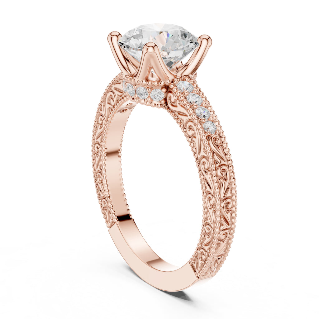 2.00 ct Vintage Heirloom Engagement Ring 2ct Rose Gold Round