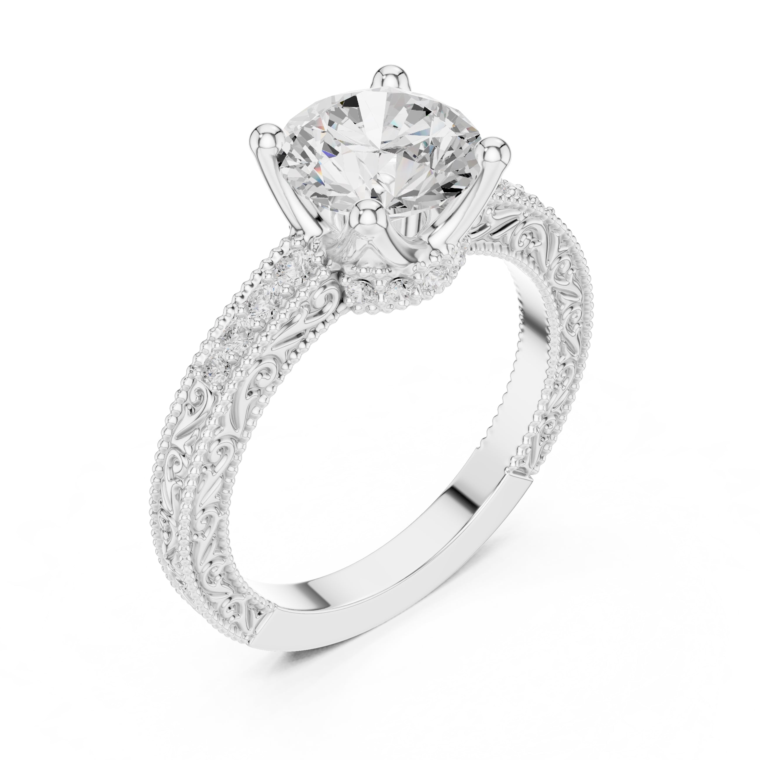 2.00 ct Vintage Heirloom Engagement Ring 2ct White Gold Round