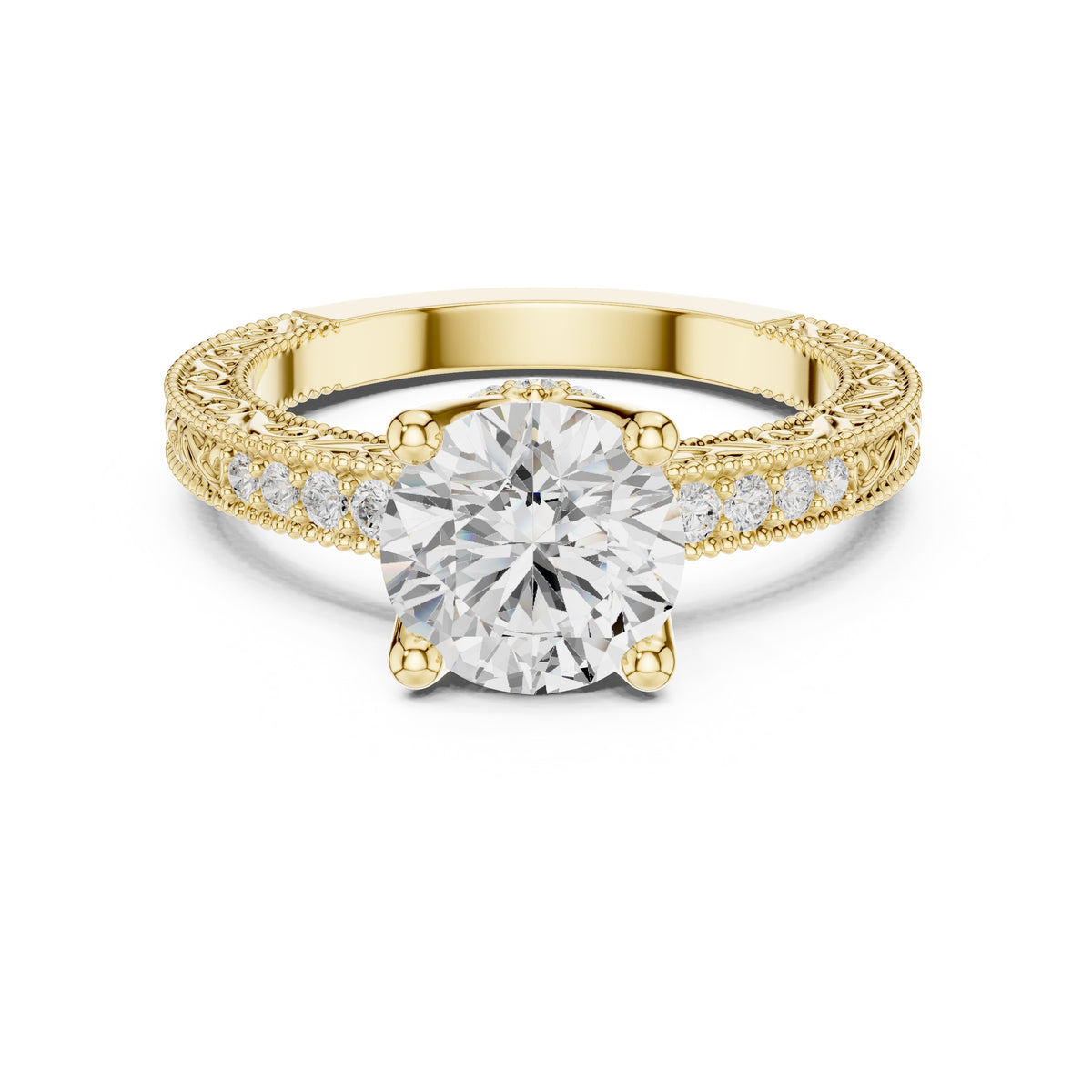 2.00 ct Vintage Heirloom Engagement Ring 2ct Yellow Gold Round