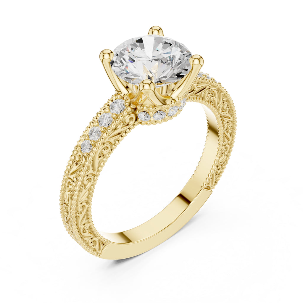 2.00 ct Vintage Heirloom Engagement Ring 2ct Yellow Gold Round