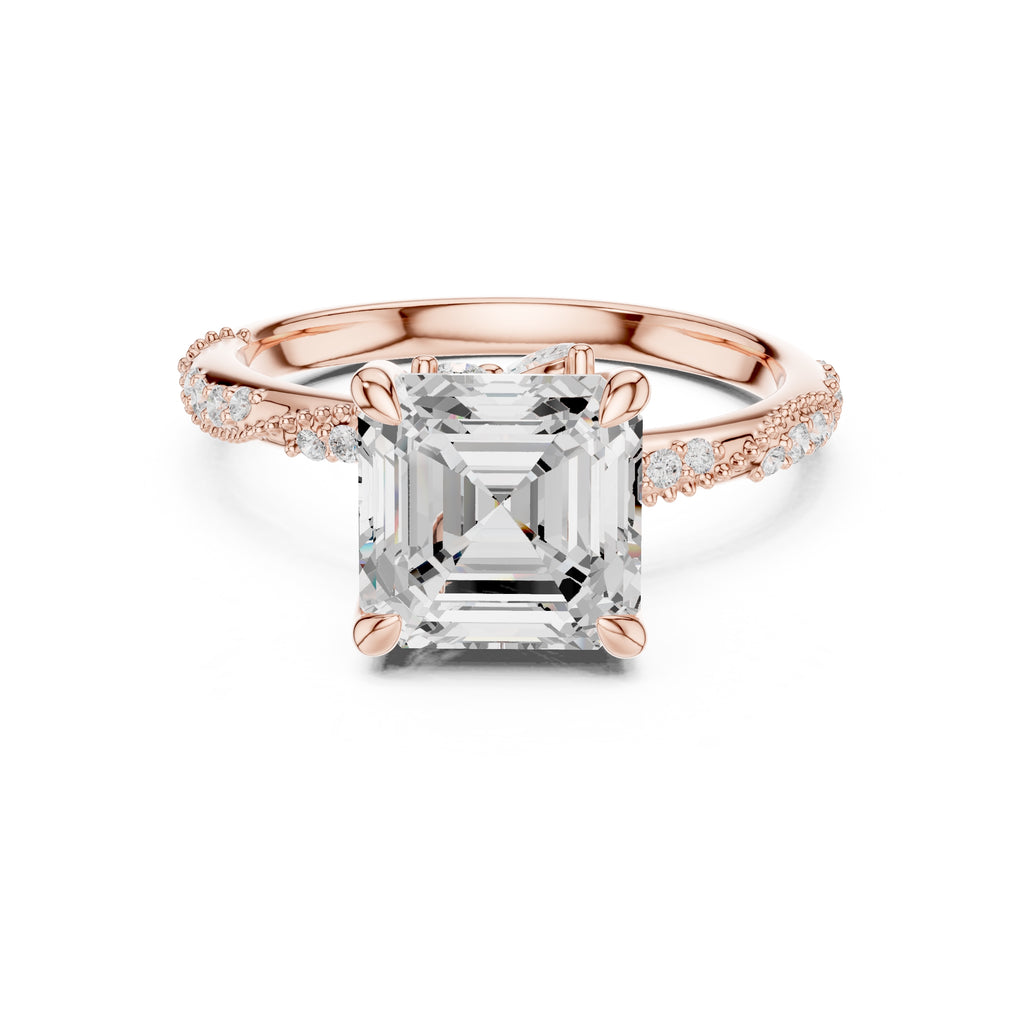 Botanical Blossom Engagement Ring Rose Gold Asscher