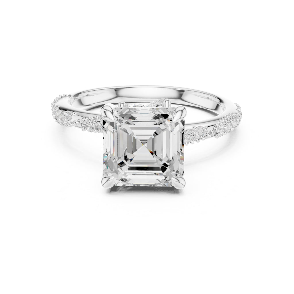 Botanical Blossom Engagement Ring White Gold Asscher