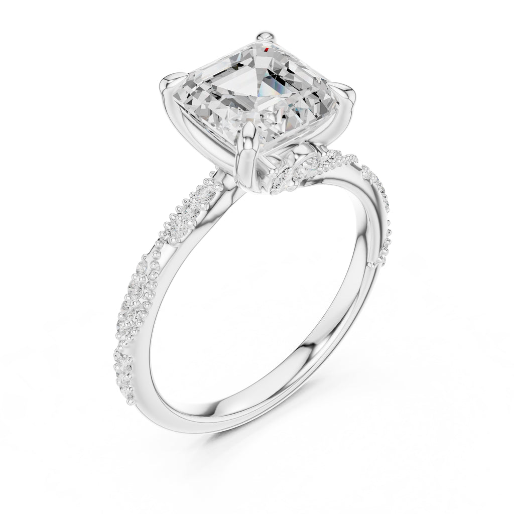 Botanical Blossom Engagement Ring White Gold Asscher