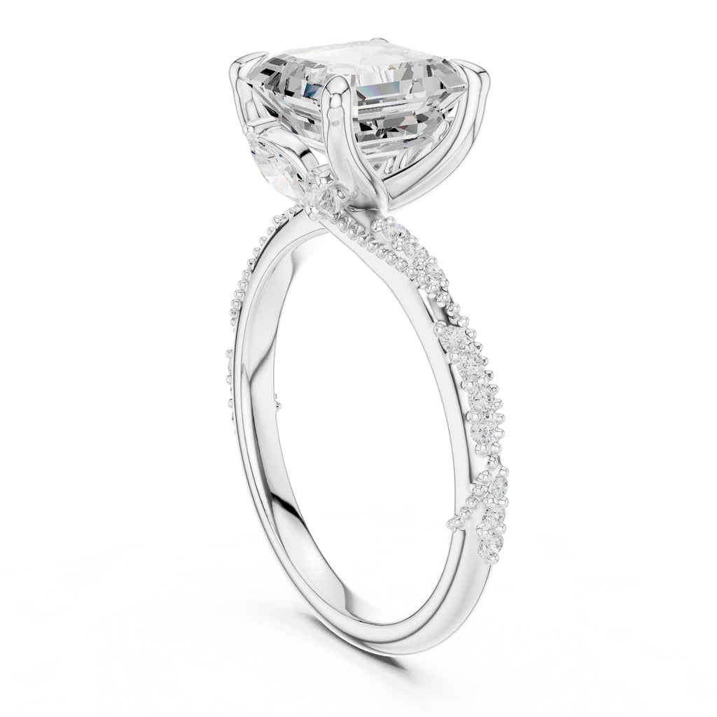 Botanical Blossom Engagement Ring White Gold Asscher