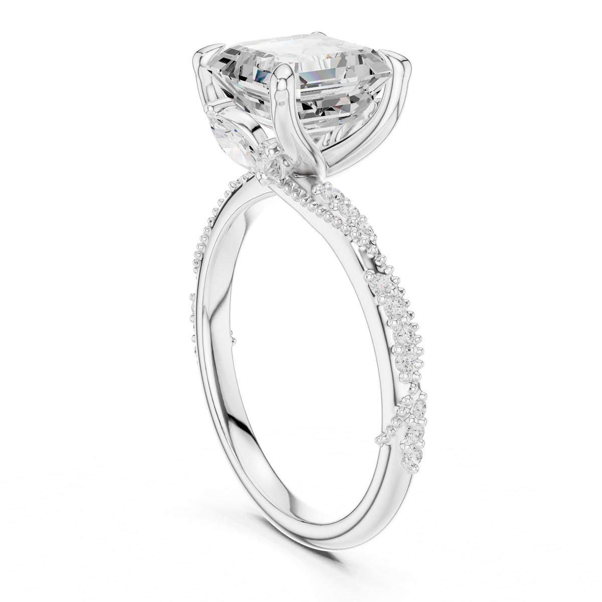 Botanical Blossom Engagement Ring White Gold Asscher