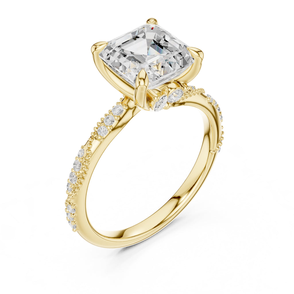 Botanical Blossom Engagement Ring Yellow Gold Asscher