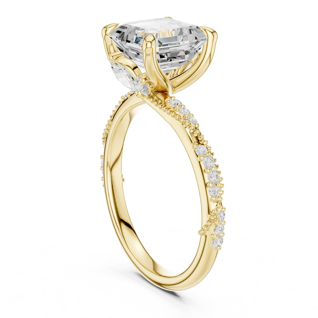 Botanical Blossom Engagement Ring Yellow Gold Asscher