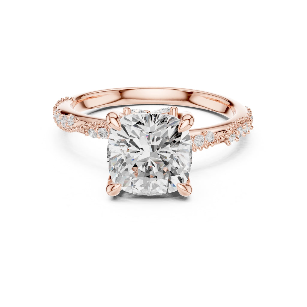 Botanical Blossom Engagement Ring Rose Gold Cushion