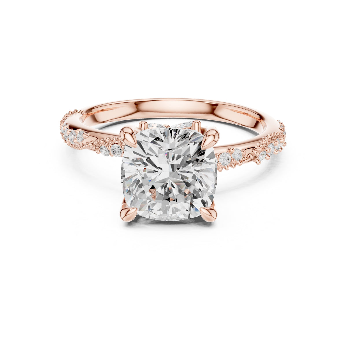 Botanical Blossom Engagement Ring Rose Gold Cushion