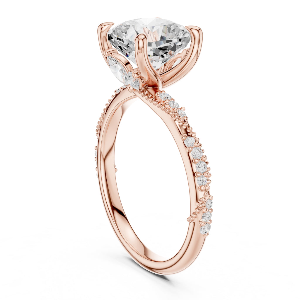 Botanical Blossom Engagement Ring Rose Gold Cushion